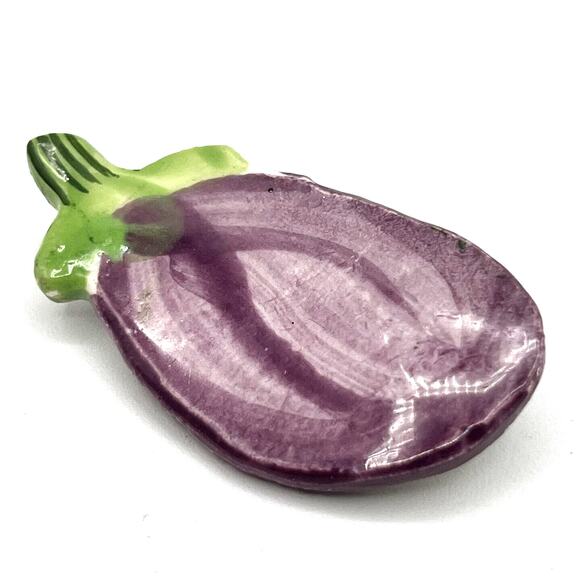 Handmade Clay Art Pottery Eggplant Brooch Vegetable Gardener 2" Purple Spring - Picture 1 of 3